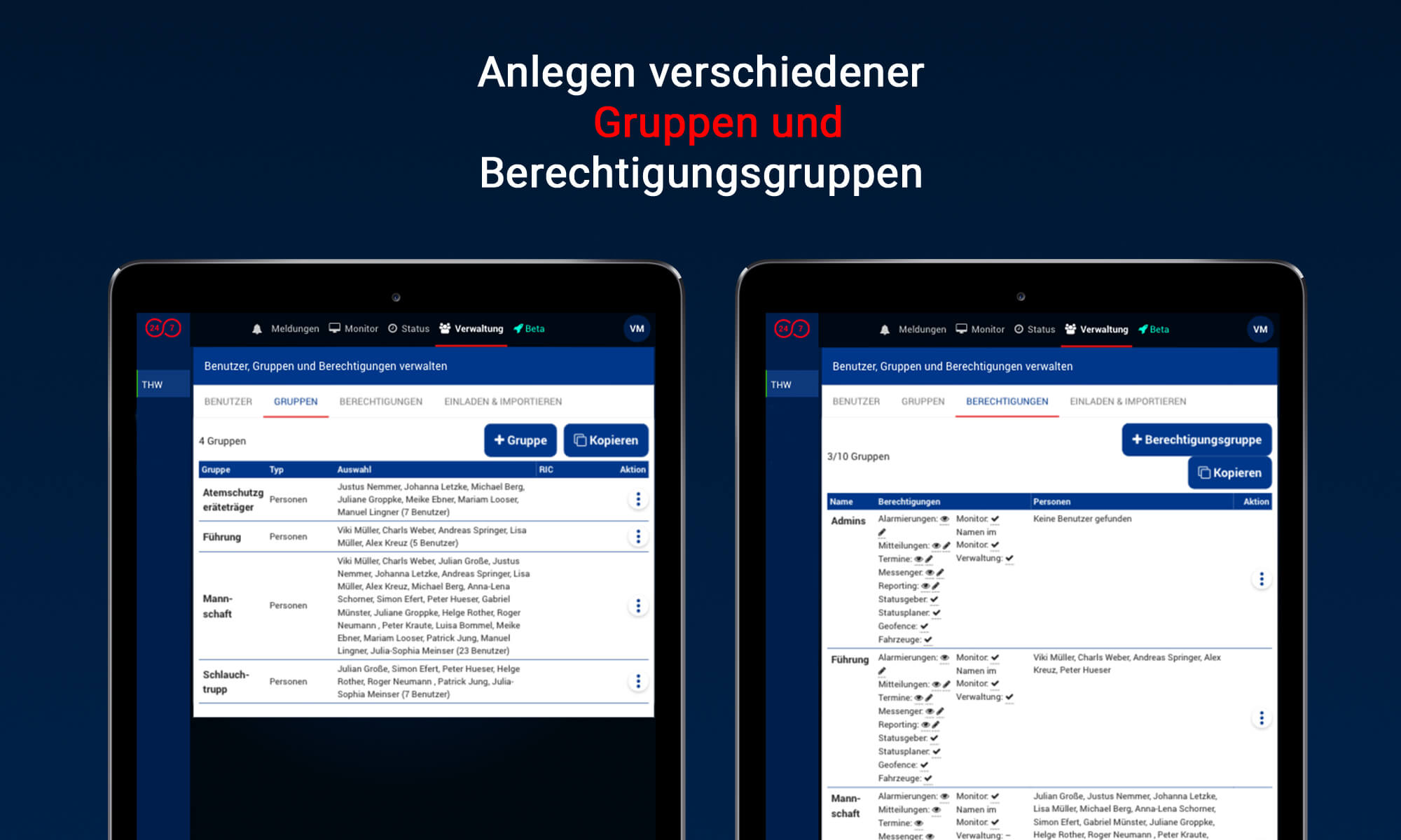 Berechtigungskonzept um die Hierarchie von BOS-Einheiten abzubilden und in der Kommunikation zwischen Führungskräften und Mannschaftsdienstgraden zu unterscheiden