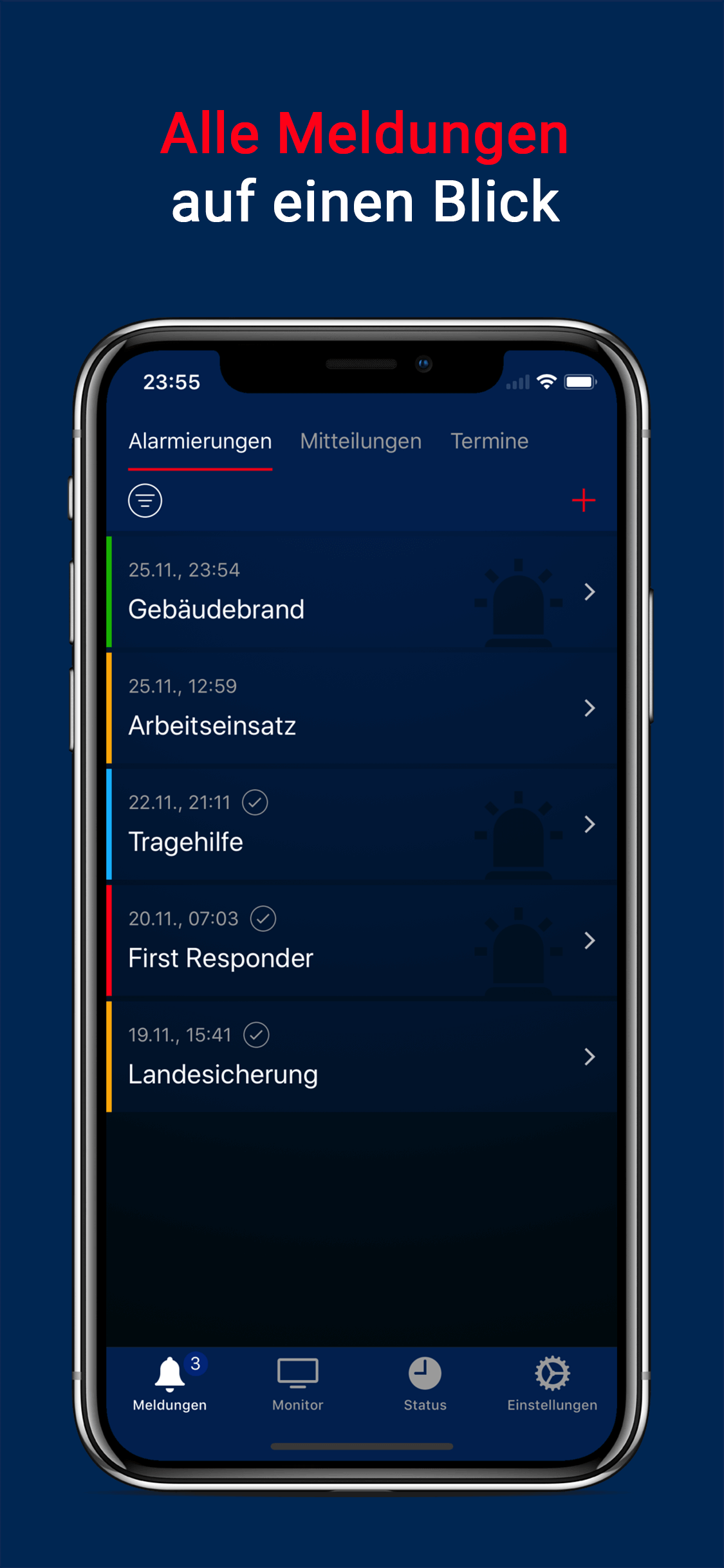 Alarm-App für Einsatzkräfte und Mitarbeiter zur Handy- und Zusatzalarmierung mit Rückmeldefunktion zur Eingabe der Personalverfügbarkeit