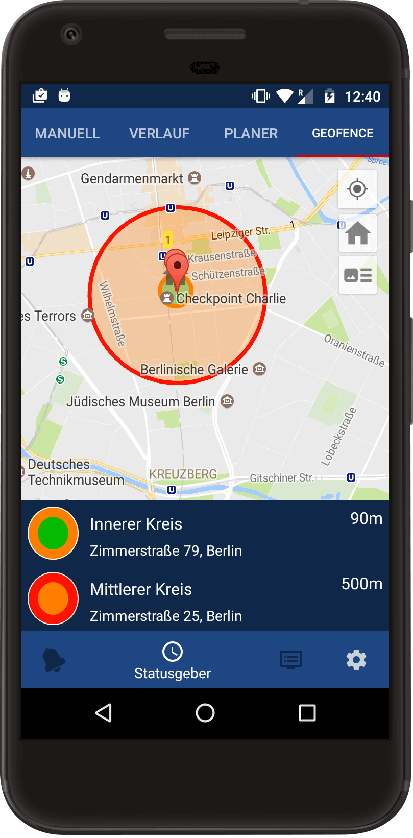 App mit Gepfence/GPS Indem jede Personen die persönlichen Aufenhaltsorte mit den dazugehörigen Status-Werten kombiniert, erkennt die Geofence-Funktionen bei Ortswechsel die richtige Verfügbarkeit.