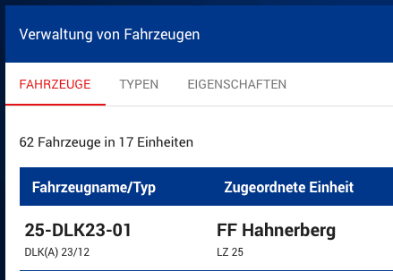 Neue Fahrzeugverwaltung zentrale Ansicht