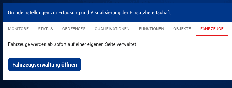 Fahrzeugverwaltung Öffnen Button