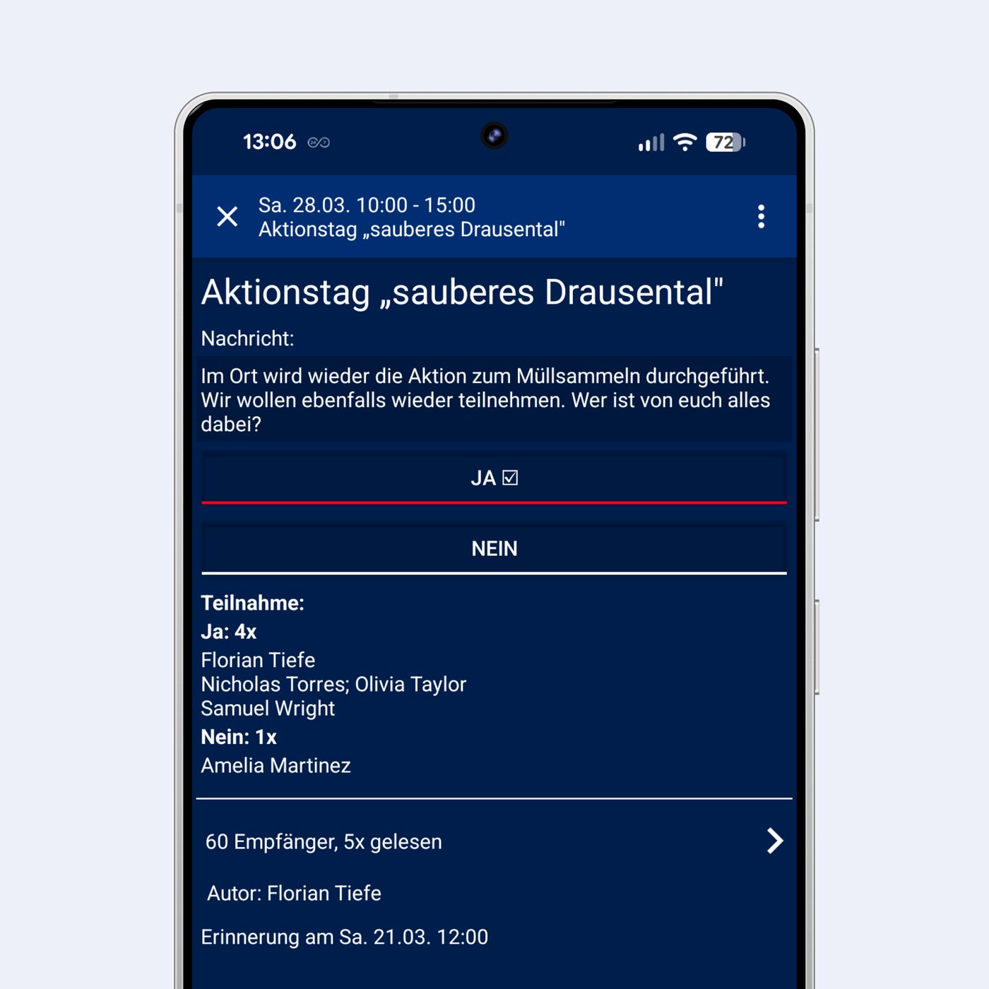 Termin-Rückmeldungen in der DIVERA App